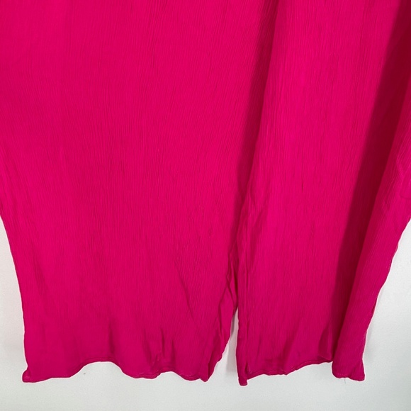 One World Womens 1X Pull-On Wide Leg Pants Bright Pink Crinkle Gauze Embroidered - Picture 2 of 8